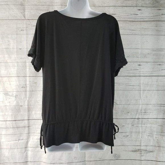 Banana Republic Womens Top Sz Small Black Scallop Short Sleeves Tie Waist - Picture 4 of 5